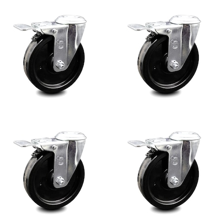 5 Inch Phenolic Wheel Swivel Bolt Hole Caster Set With Total Lock Brake SCC